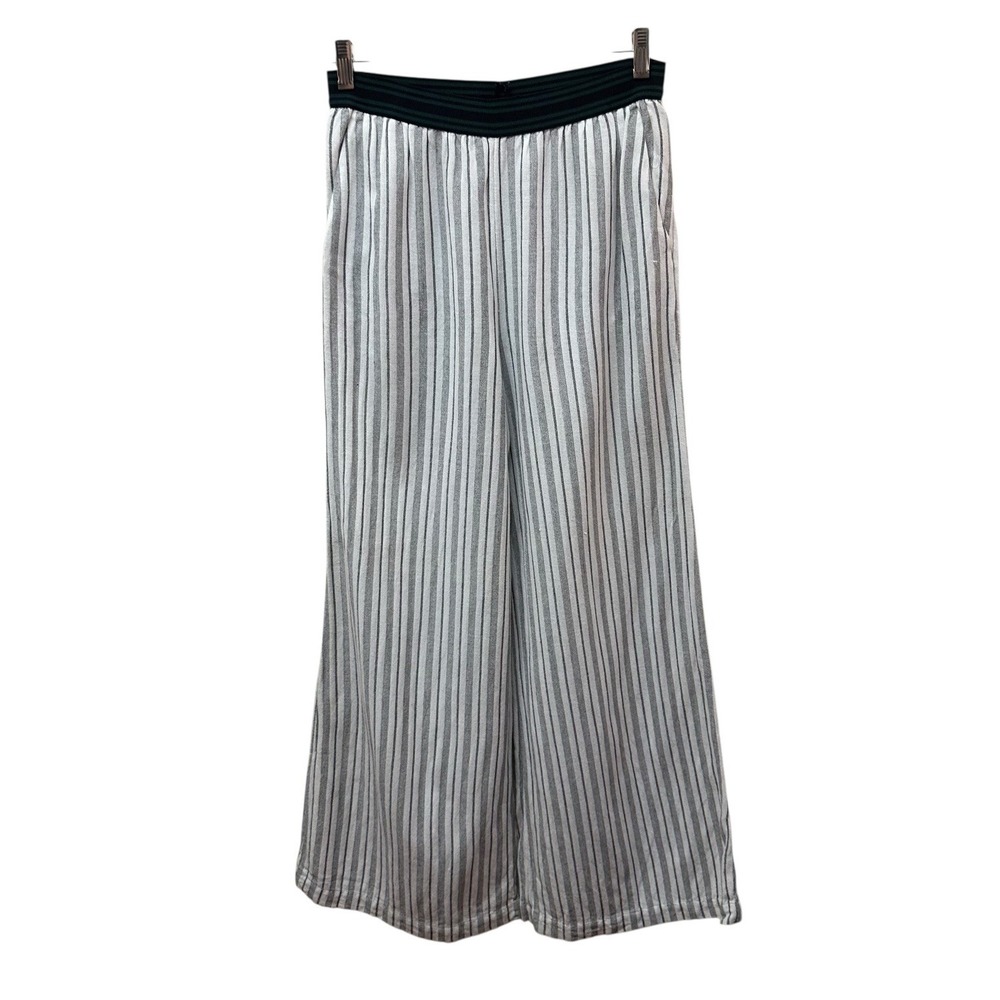 Free People Pants Wide Leg White Black Striped Pull On Boho Hippie Size M